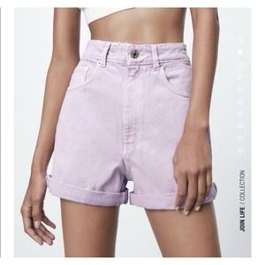 ZARA Mom Shorts 90's Roll Hem Lilac Size 2